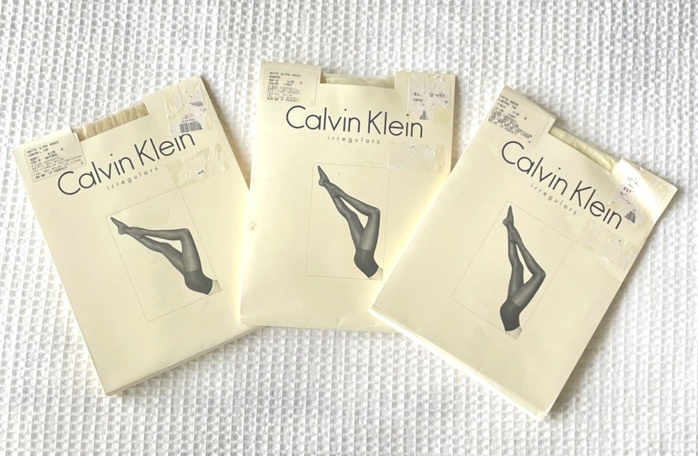 New Vtg 90s Calvin Klein Natural Ivory Pantyhose Sz B Control Top Sheer Hosiery